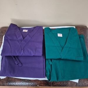Stylish Purple and Green Women's Scrub Set